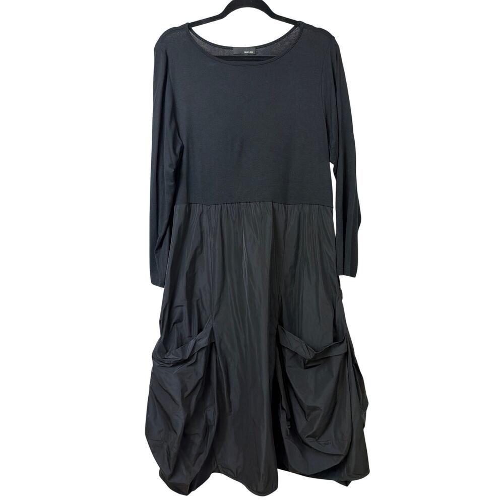 Sun Kim Comfy USA Black Scoop Neck Front Pockets Balloon Maxi Dress Size XL USA